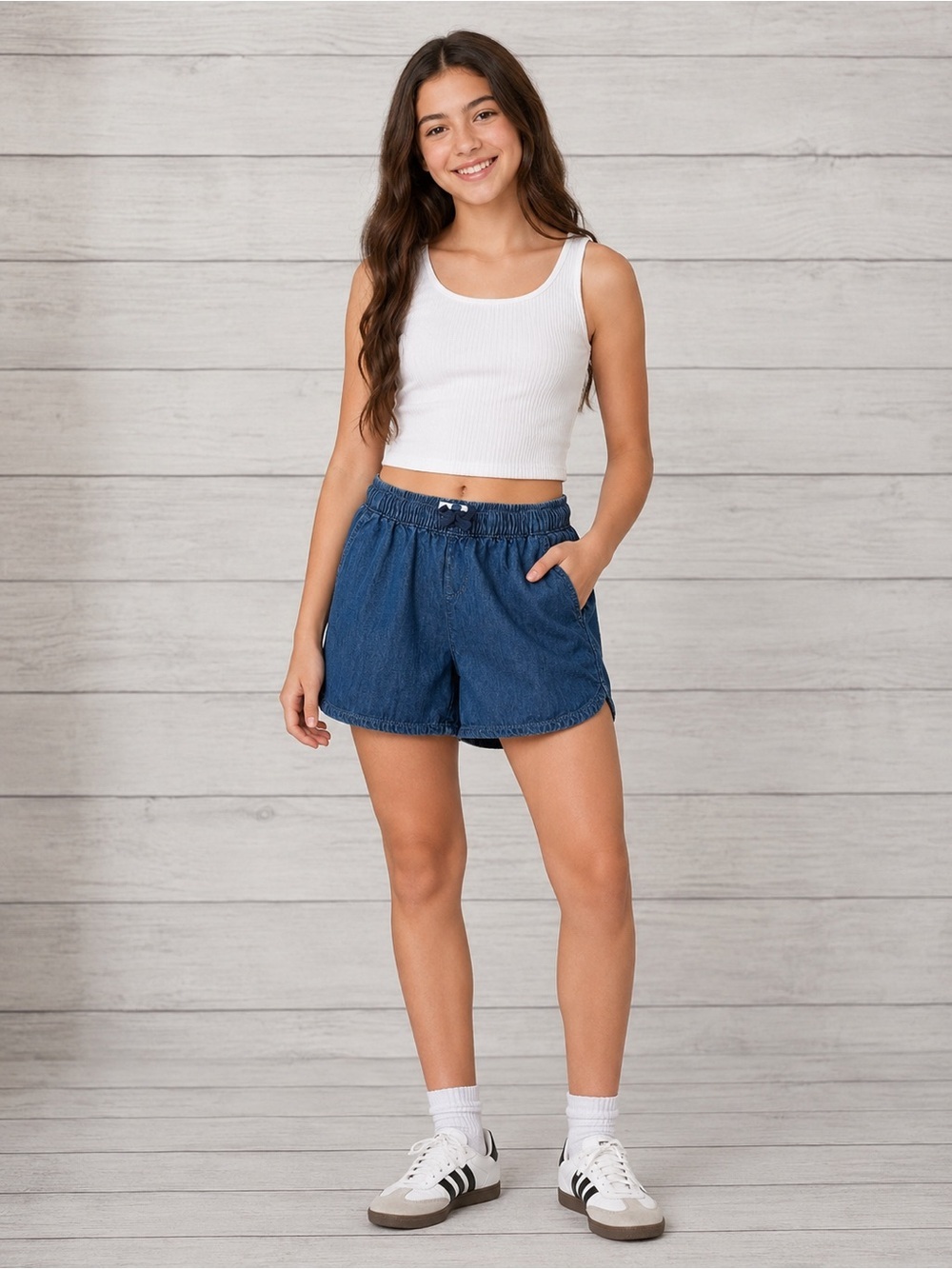 Place Girls Size 14 Chambray Pull-On Shorts Elastic Waist Blue